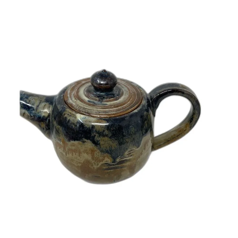 Studio ART Pottery Stoneware TEAPOT Large Handle Brown Drip GLAZE Handmad Signed
